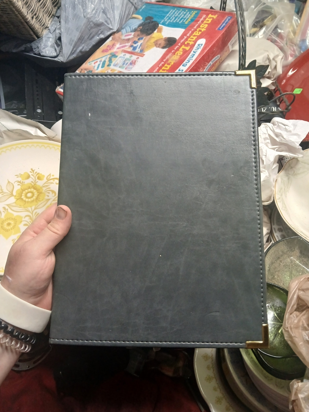 vintage Cambridge black faux leather portfolio organizer with a business card po